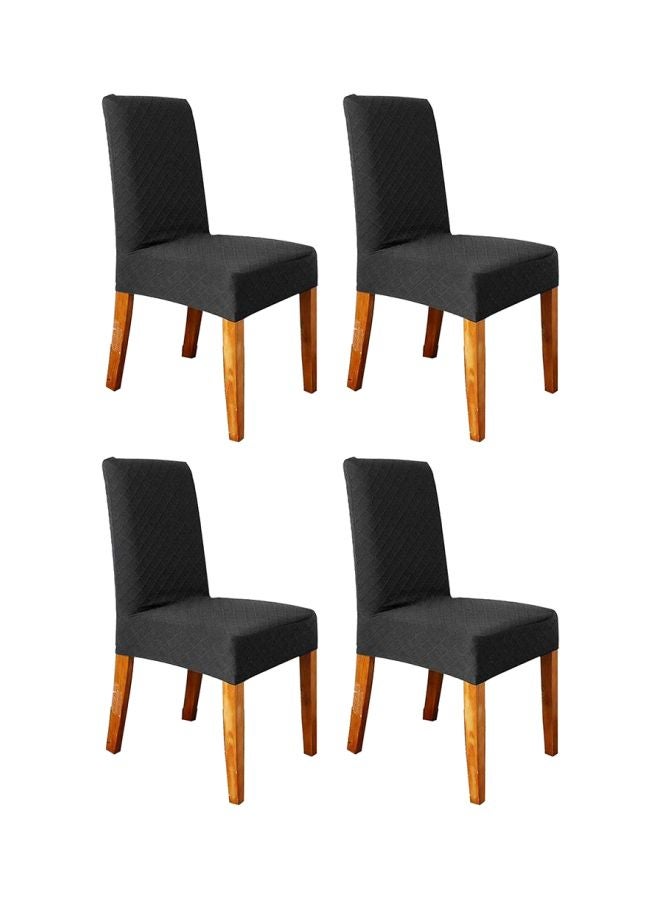 4-Piece Diamond Lattice Designed Protective Dining Chair Covers Black 48x4x48centimeter  - Image 4