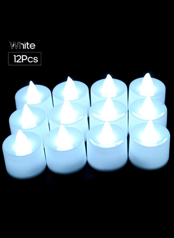 طقم مصابيح LED للزينة بتصميم شمعة بدون لهب مكون من 12 قطعة أبيض - Image 2
