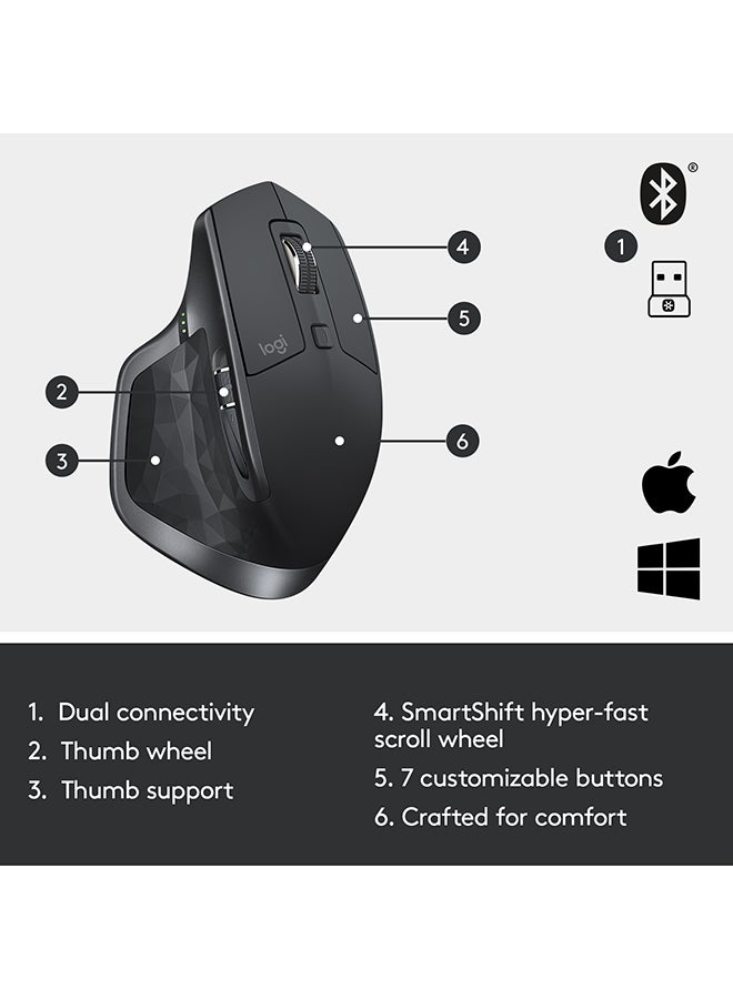 Logitech - MX Master 2S USB Wireless Mouse With Receiver Black - Image 1