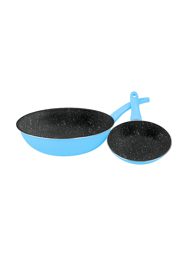 Grandi 2-Piece Cook Pop Wok And Fry Pan Set Baby Blue/Black/Spotty White 26cm 