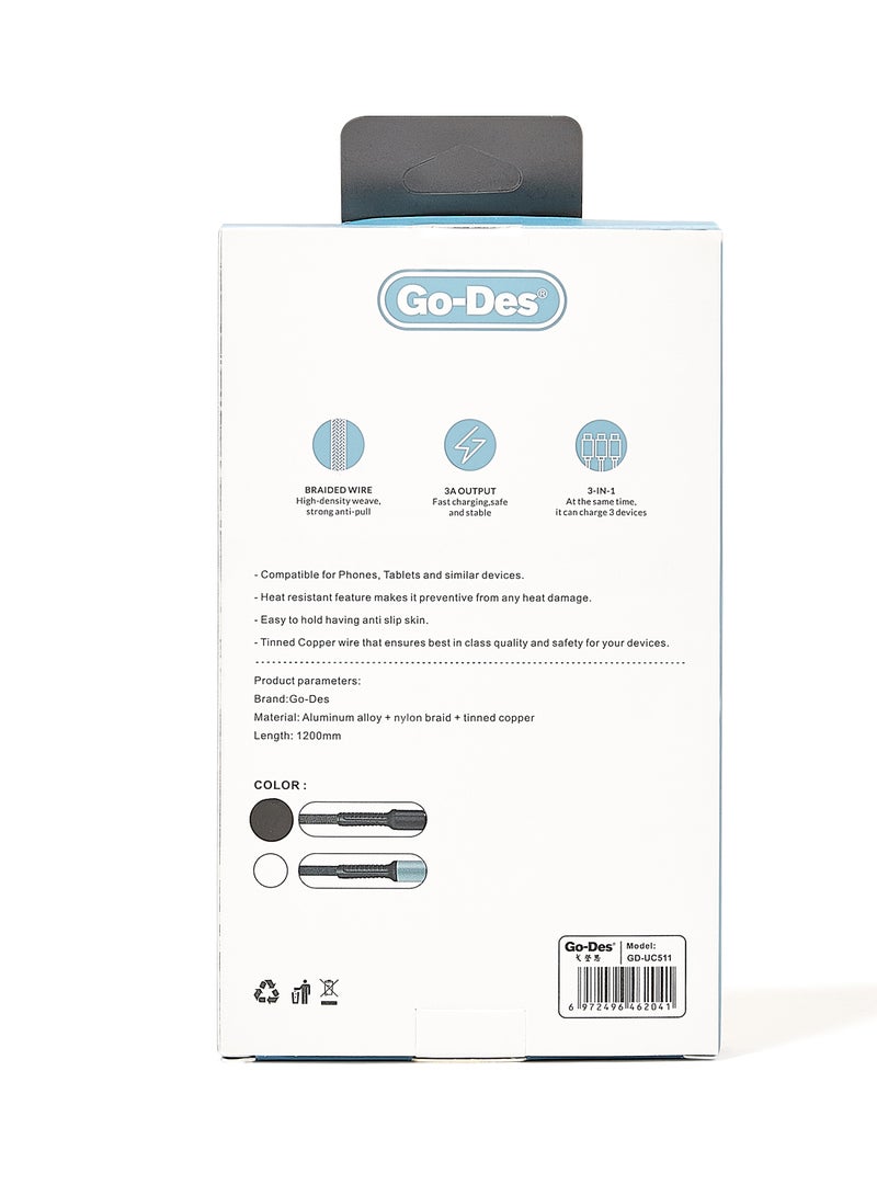 جو-ديز كابل 3 في 1 للشحن ومزامنة البيانات أسود - Image 5