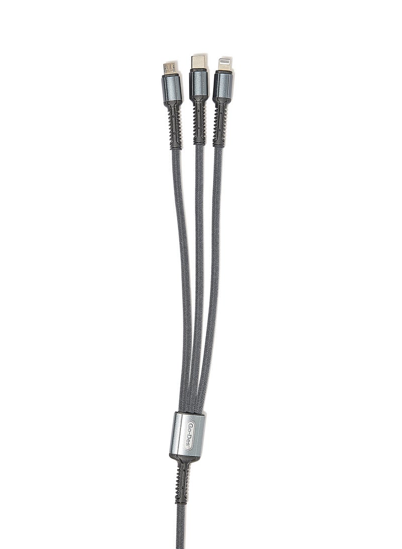 GO-DES 3-In-1 Data Sync Charging Cable Grey - Image 3