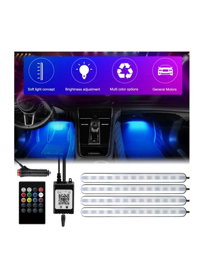 شريط إضاءة LED بإضاءة متعددة الألوان RGB للسيارة يثبت تحت الأقدام  مع جهاز تحكم عن بعد وشاحن من 4 قطع - Image 2