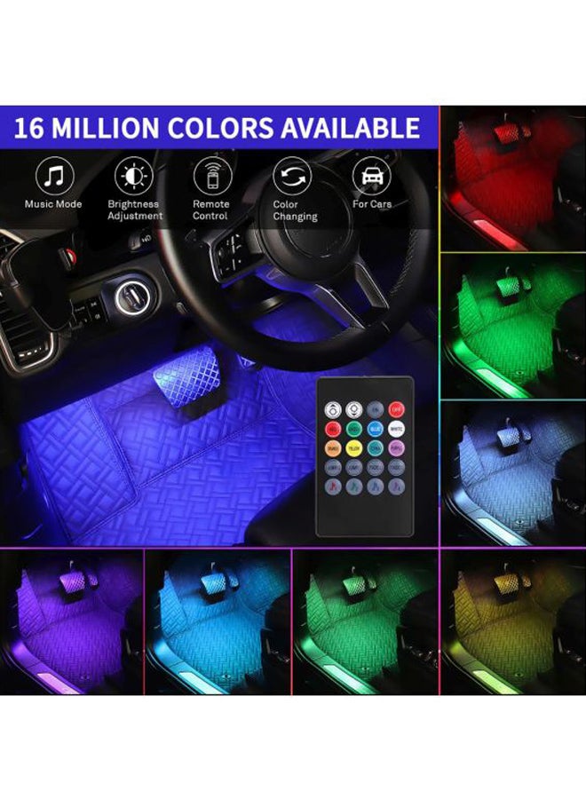 شريط إضاءة LED بإضاءة متعددة الألوان RGB للسيارة يثبت تحت الأقدام  مع جهاز تحكم عن بعد وشاحن من 4 قطع - Image 3