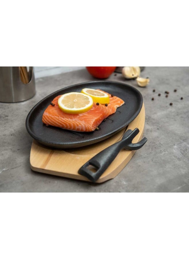 Pan Home Ferric Cast Iron Sizzler With Tray Black/Beige 32cm - Image 3