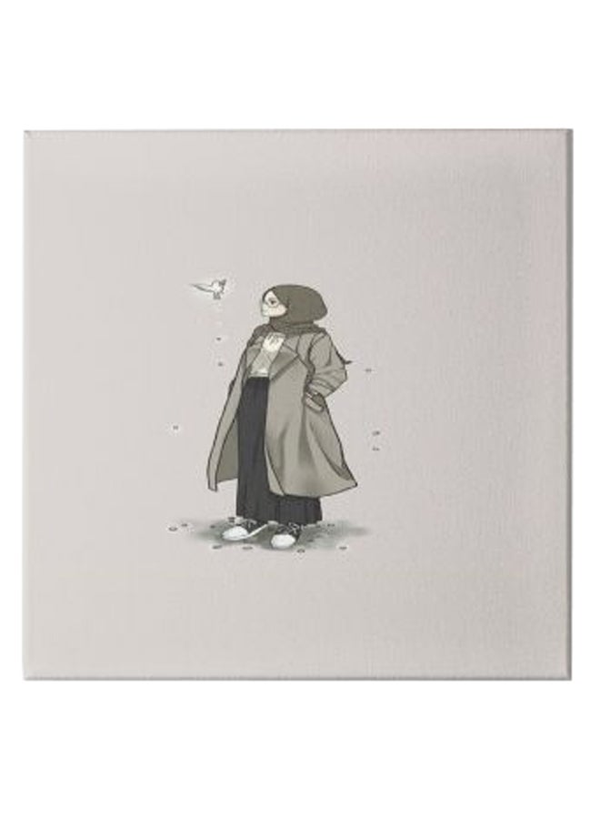 Girl Animation Hidden Frame Canvas Wall Painting Grey/Black 50 x 50cm - Image 1