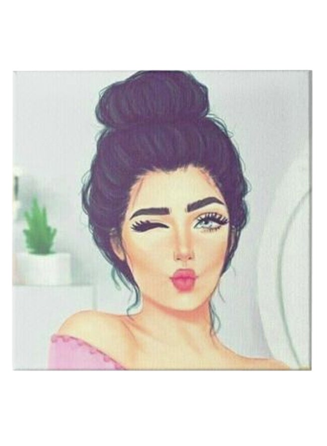 لوحة فنية من قماش الكانفاس بإطار مخفي تحمل صورة رسوم متحركة لفتاة متعدد الألوان 50 x 50سم - Image 1