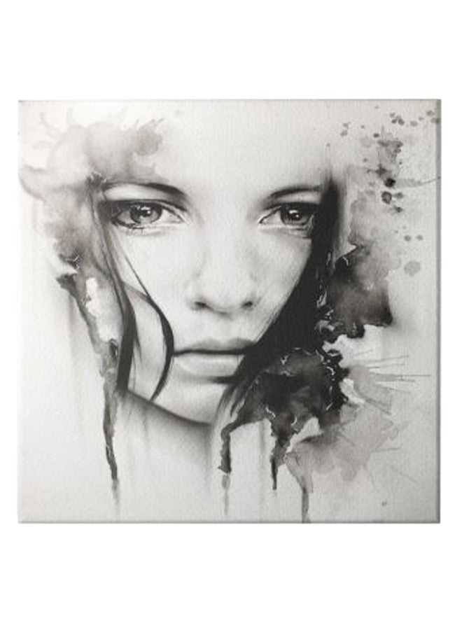 لوحة فنية من قماش الكانفاس بإطار مخفي تحمل صورة رسوم متحركة لفتاة أسود/ رمادي 50 x 50سم - Image 1