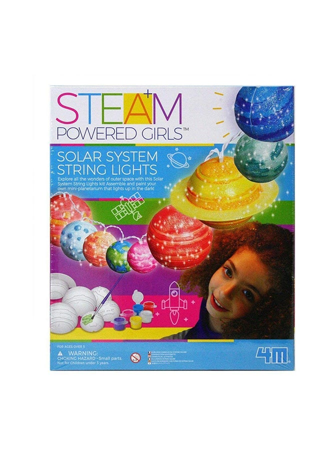 4M STEAM Powered Kids Solar System String Lights Kit – Paint & Assemble 9 LED Planet Lights, Glitter & Poster Included – Educational Space Craft with Customizable Mini Planetarium for Ages 5+ 27x24x6cm - Image 1