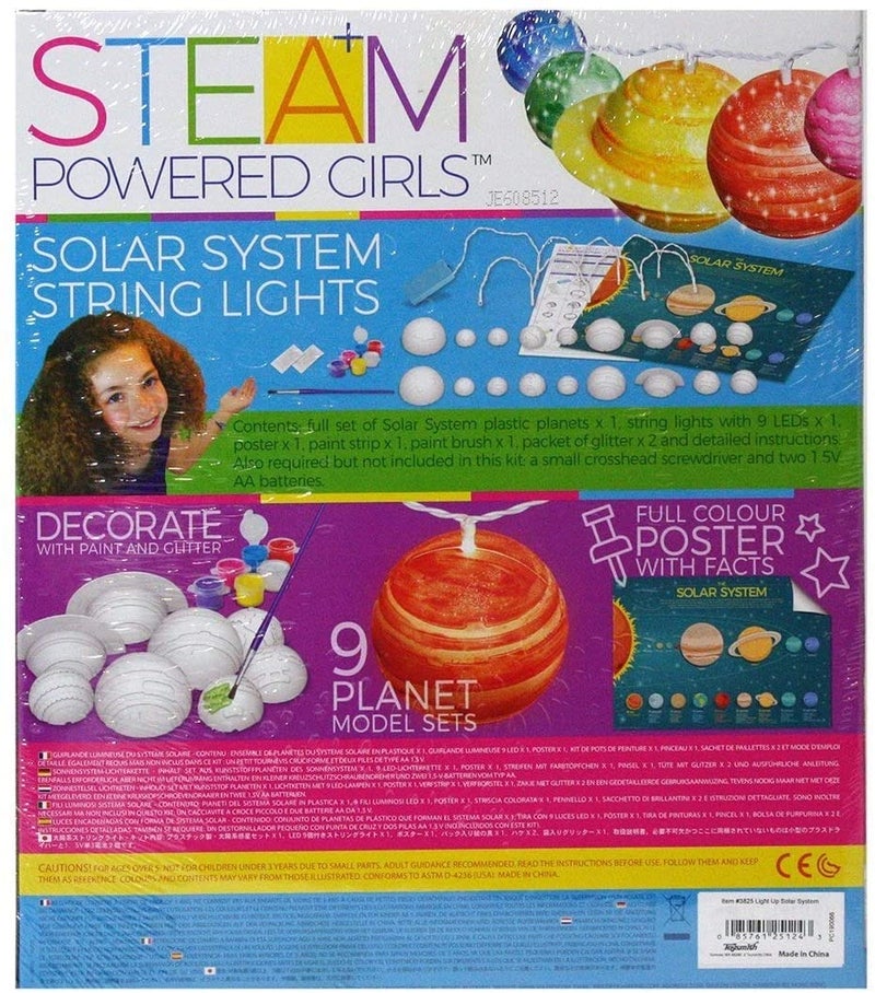4M STEAM Powered Kids Solar System String Lights Kit – Paint & Assemble 9 LED Planet Lights, Glitter & Poster Included – Educational Space Craft with Customizable Mini Planetarium for Ages 5+ 27x24x6cm - Image 2