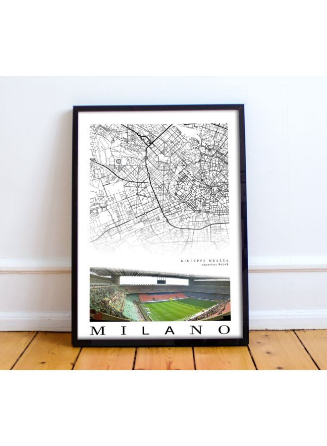 City Map Of Milano And Giuseppe Meazza Stadium Themed Poster With Frame White/Black/Green 30x40cm