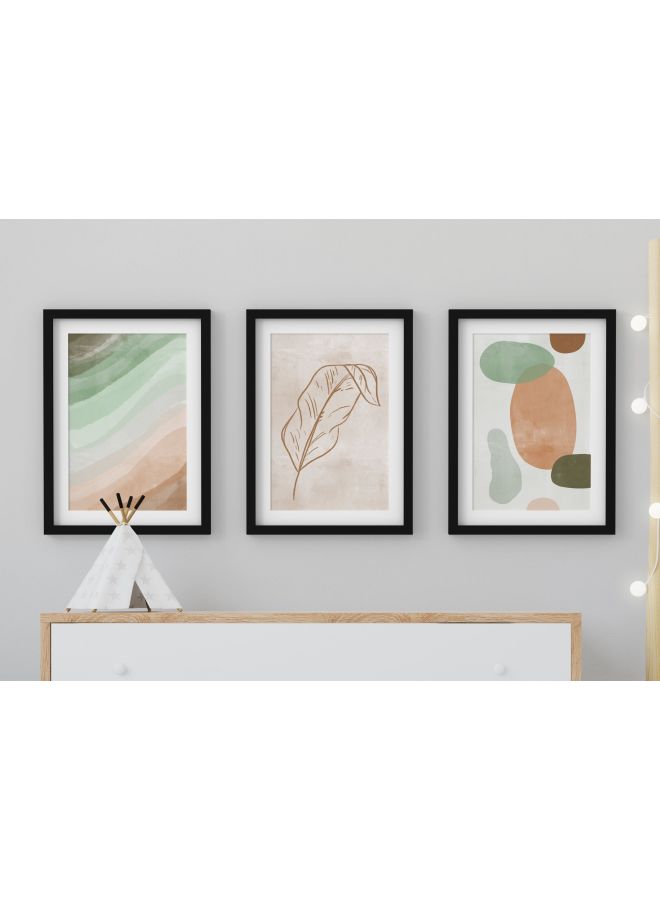 Boomah Accessories - 3-Piece Triptych Abstract Poster With Frame Set White/Green/Brown 30x40cm - Image 1