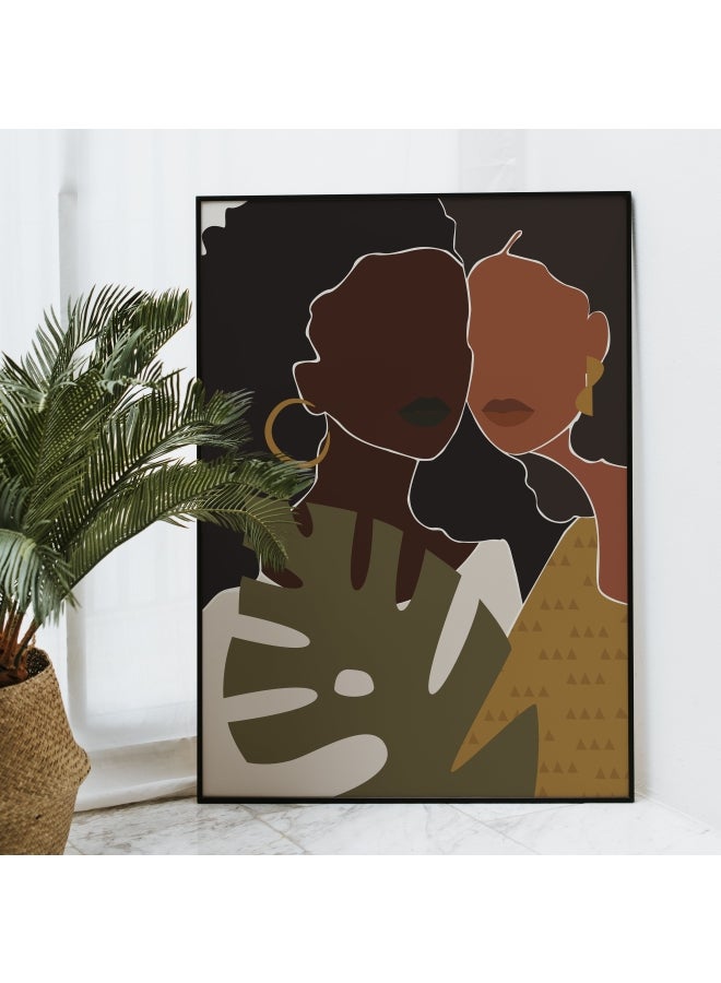 Boomah Accessories Afro Girl Illustration Abstract Poster With Frame Brown/Green/Black 21x30centimeter 