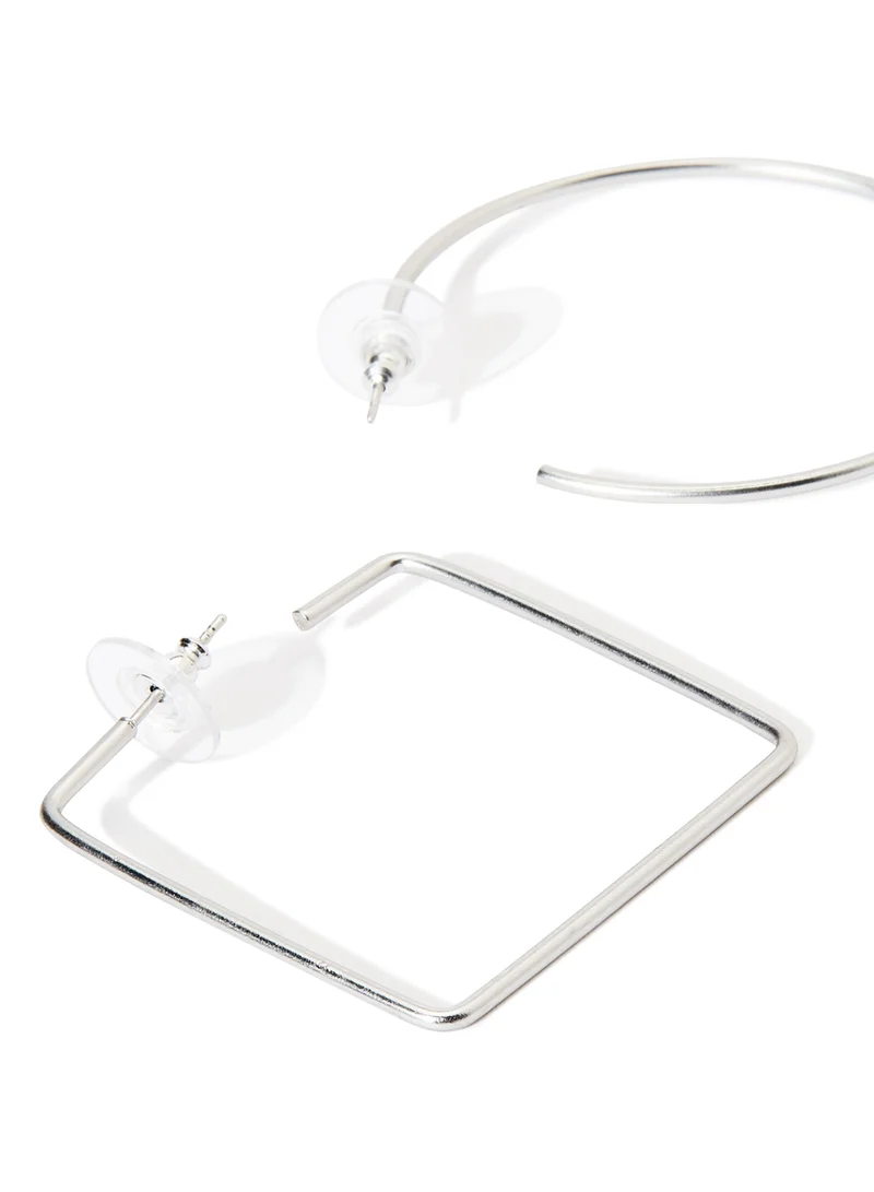 R&B 2-Piece Geometric Design Hoop Earrings Set
