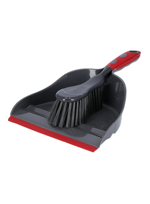 2-Piece Plastic Dustpan And Brush Set Grey/Red
