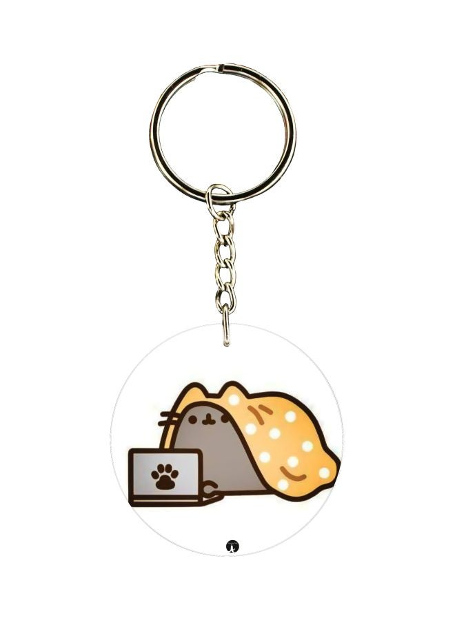 بي بي سلسلة مفاتيح مطبوعة برسومات كرتونية على شكل قطة على الجانبين