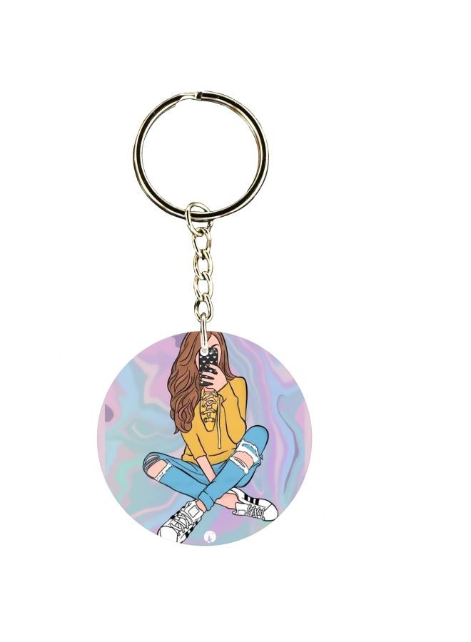 BP Double Sided Girl With Phone Printed Keychain