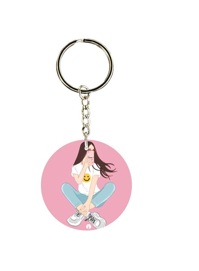 BP Double Sided Girl With Phone Printed Keychain