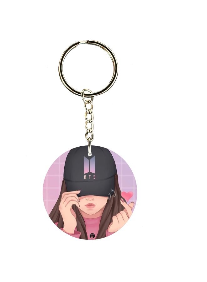 BP Double Sided Girl With Hat Printed Keychain