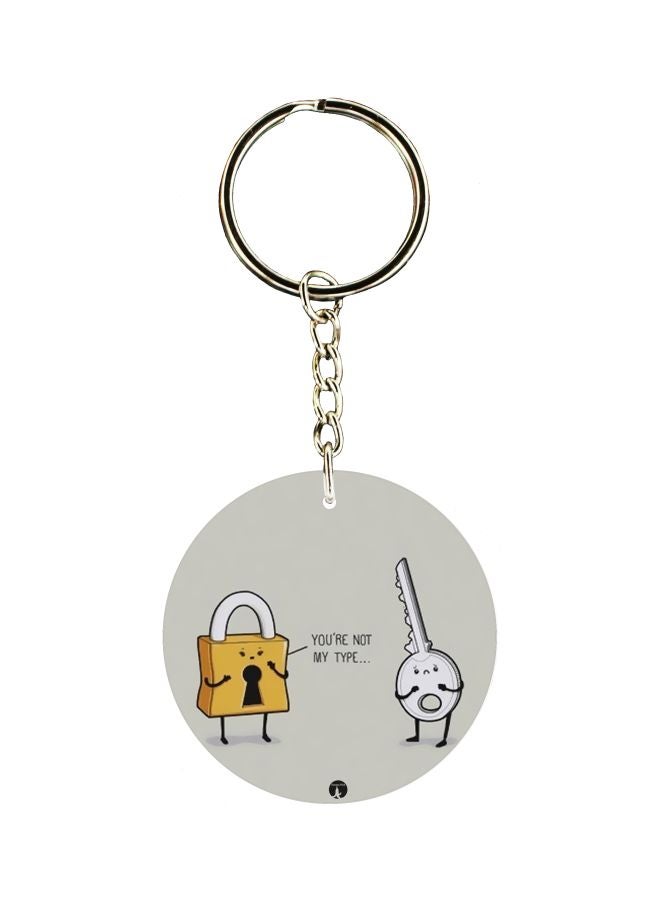 Double Side Lock And Key Printed Keychain