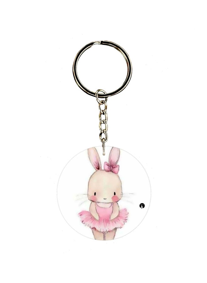 Cartoon Rabbit Printed Dual Sided Keychain