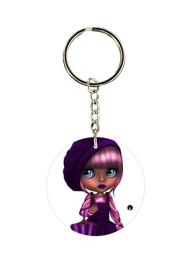 بي بي سلسلة مفاتيح بطبعة رسوم كرتونية لفتاة على الجانبين