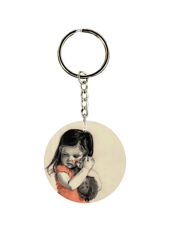 BP Double Sided Child And Cat Printed Keychain