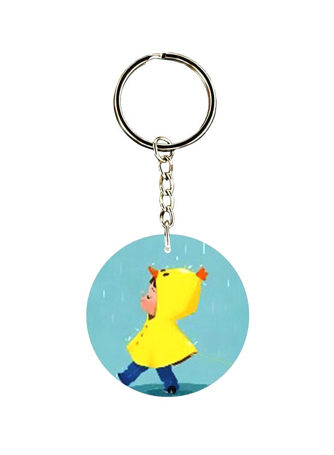 بي بي سلسلة مفاتيح مطبوعة على الوجهين بتصميم طفل تحت الأمطار