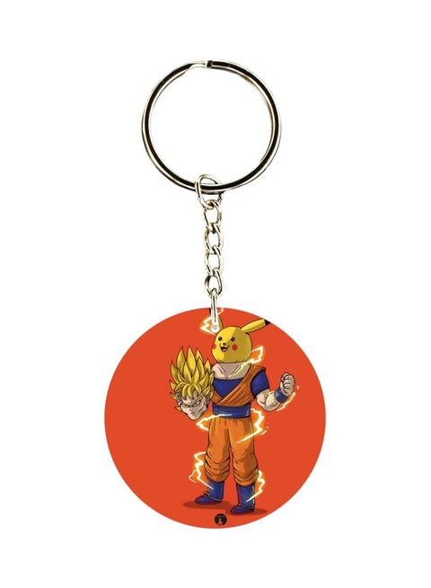 Pikachu Wearing Goku Costume Printed Double Sided Keychain