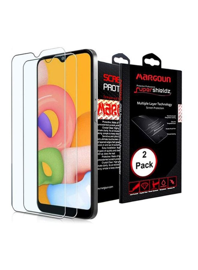 مارجون مجموعة لاصقات حماية للشاشة من الزجاج المقوى سوبر شيلدز مكونة من قطعتين لهاتف سامسونج جالاكسي A01 شفاف - Image 2