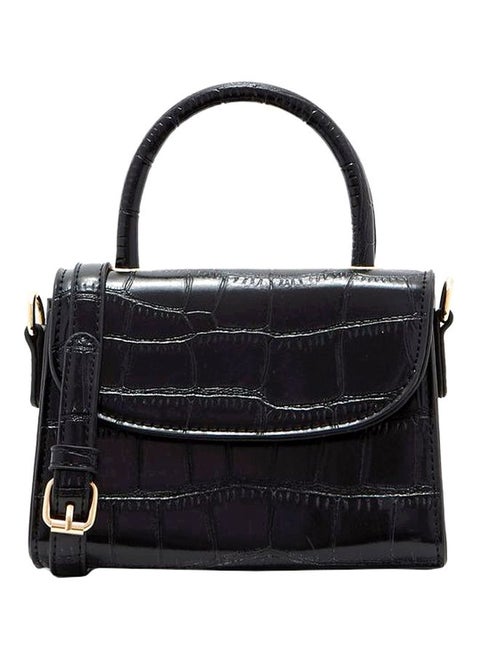 Mock Croc Crossbody Bag Black