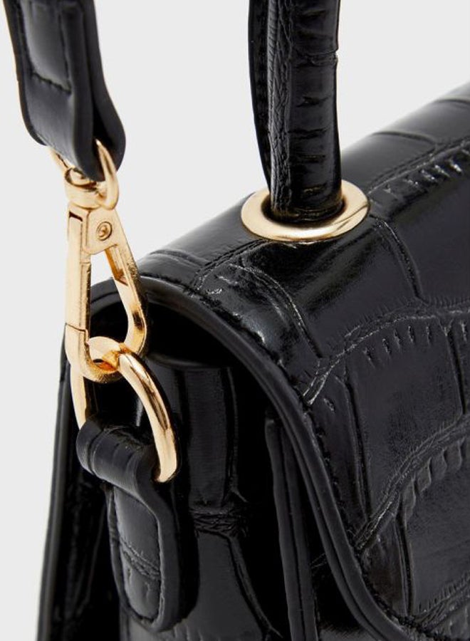ELLA - Mock Croc Crossbody Bag Black - Image 1