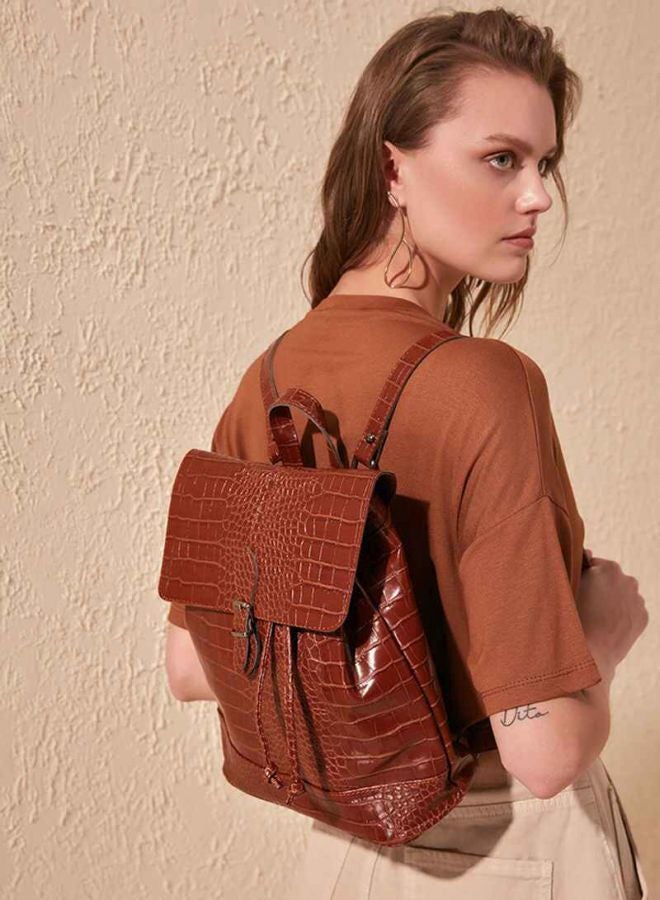 Croc Skin Effect Backpack Brown