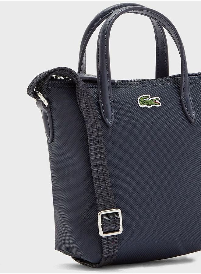 لاكوست حقيبة كروس مع حزام وقبضة علوية صغيرة أزرق - Image 3