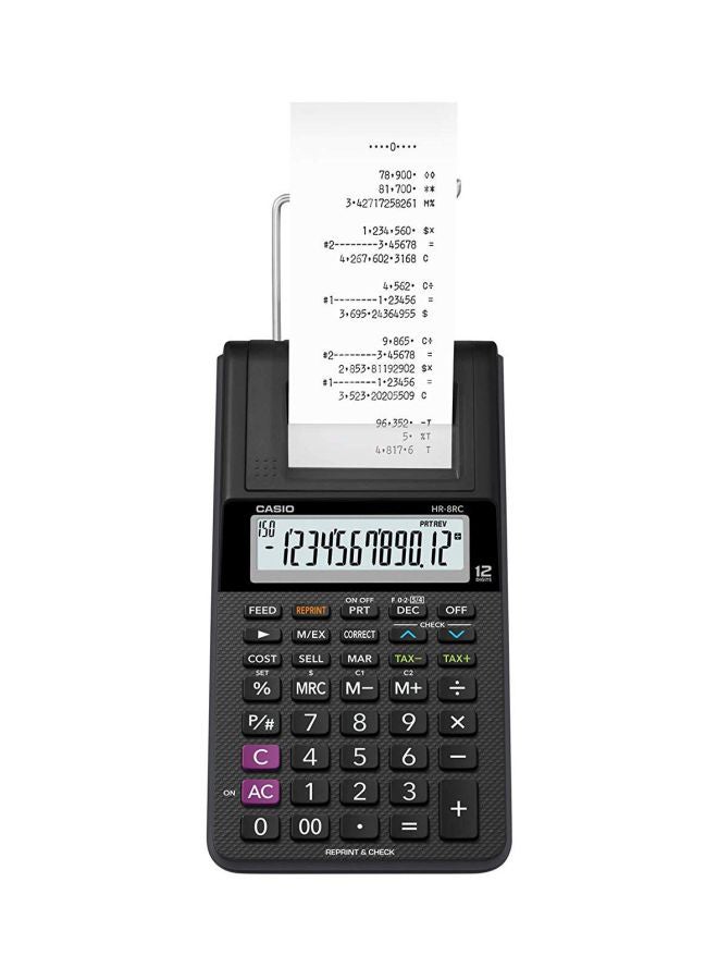 كاسيو آلة حاسبة محمولة بشاشة سعة 12 رقماً طراز HR-8RC-BK-DC أسود  - Image 2