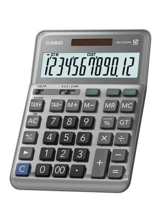 كاسيو آلة حاسبة بشاشة سعة 12 رقماً طراز DM-1200FM-W-DP رمادي - Image 2