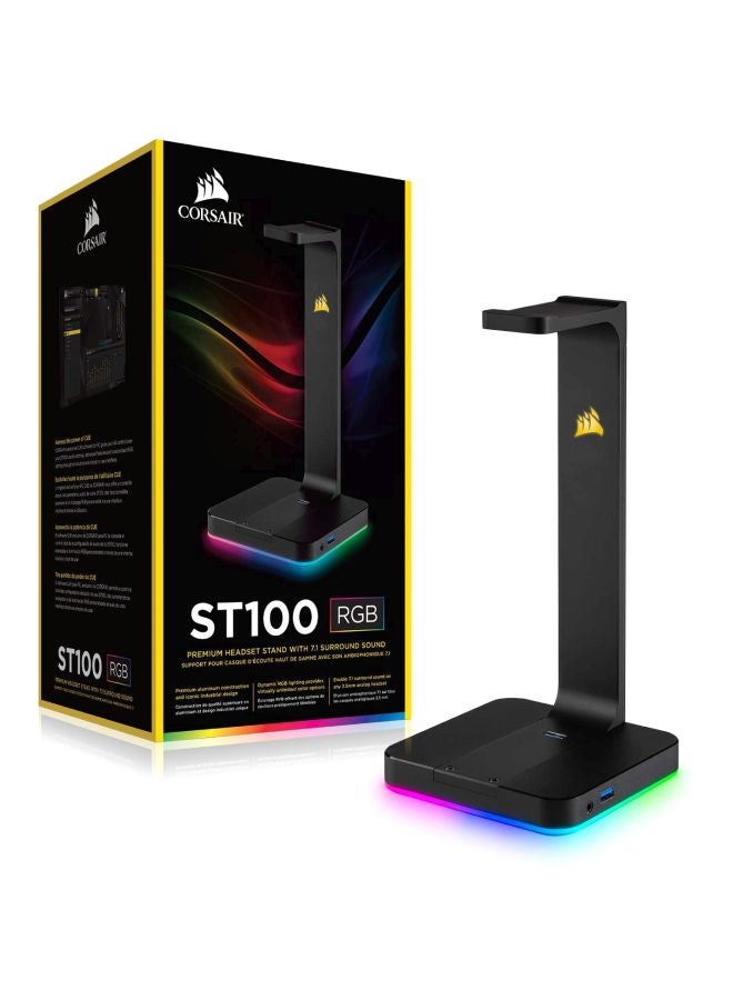 كورسير حامل سماعة رأس ممتاز ST100 بإضاءة متعددة الألوان RGB وصوت محيطي 7.1 - لون أسود - Image 3