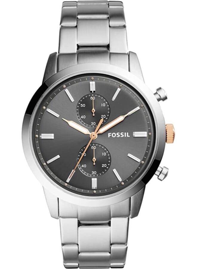 فوسيل ساعة يد تاونزمان دائرية - 44 مم - فضي للرجال - Image 1