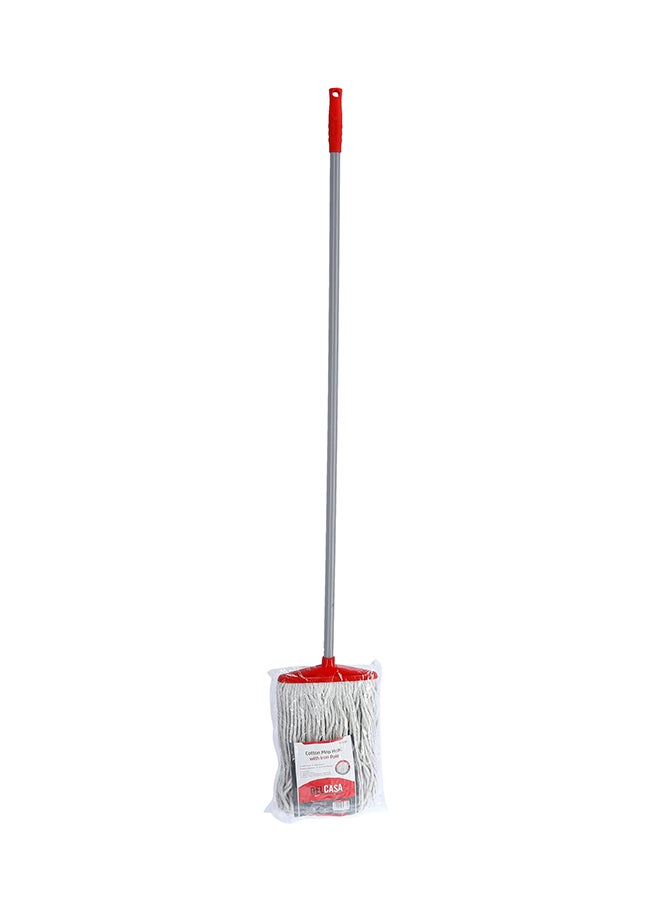 DELCASA Cotton Mop Head With Iron Pole White/Red 100centimeter - Image 2