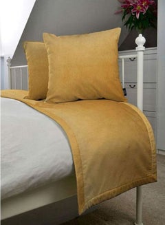 REGAL IN HOUSE 3-Piece Matt Velvet Bed Runner With Cushion Cover Set polyester Ochre Yellow  - Image 1