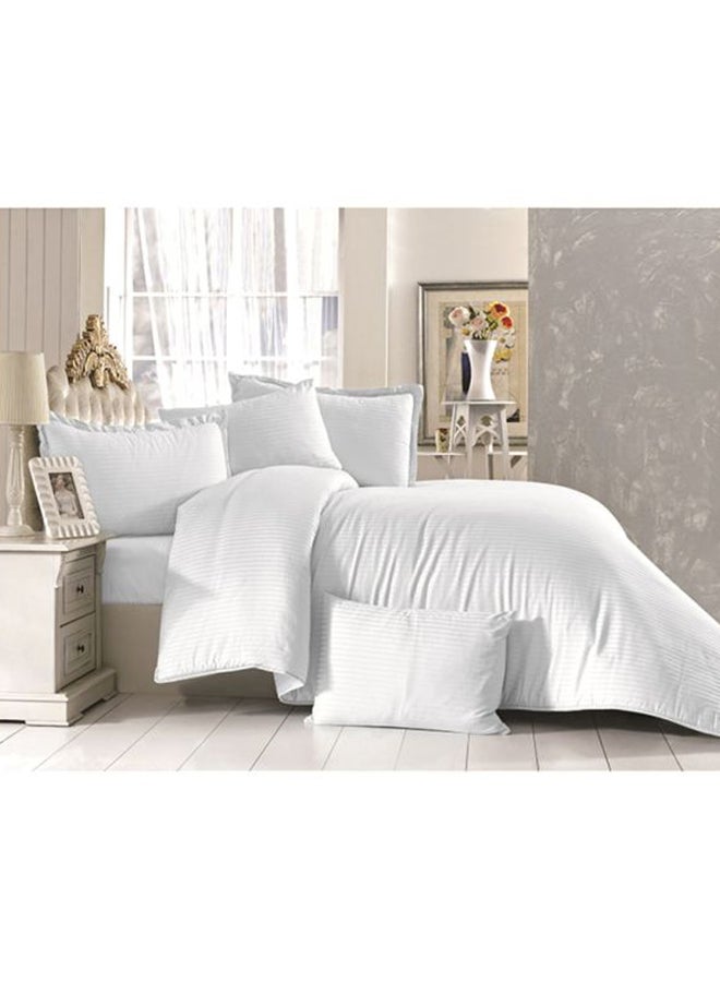 REGAL IN HOUSE 4-Piece Striped  Cotton Duvet Cover Set White 