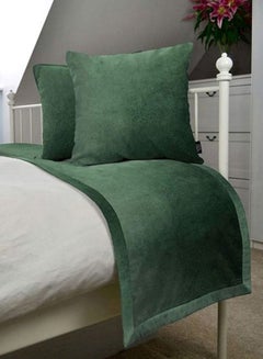 REGAL IN HOUSE 3-Piece Matt Velvet Bed Runner With Cushion Cover Set Polyester Moss Green 