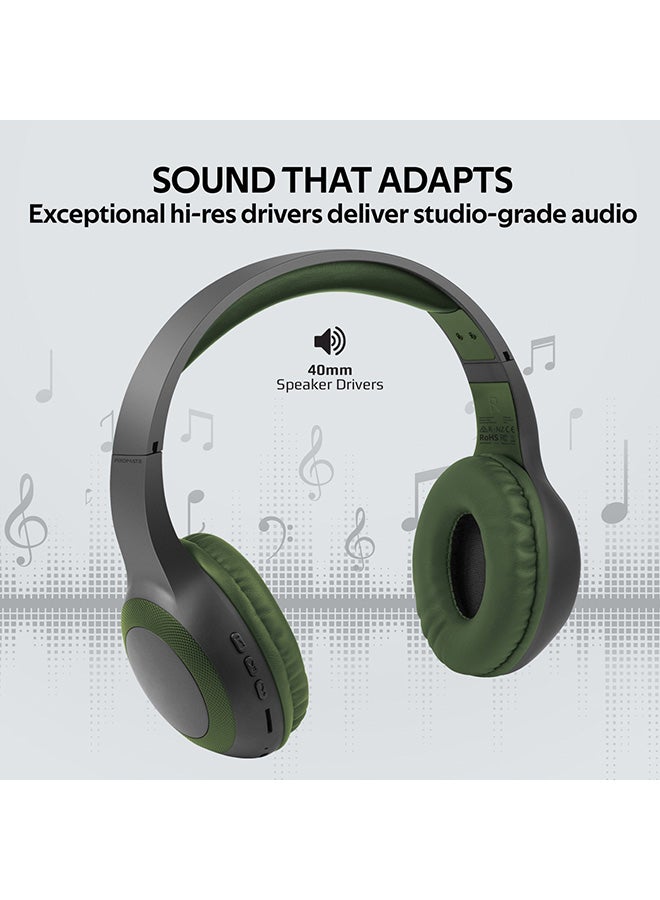 PROMATE - Bluetooth Headphone, Over-Ear Deep Bass Wired/Wireless Headphone with Long Playtime, Hi-Fi Sound, Built-In Mic, On-Ear Controls, Soft Earpads, MicroSD Card Slot and AUX Port For iPhone, Samsung, iPad Pro, LaBoca Black/Blue Green/Black - Image 1