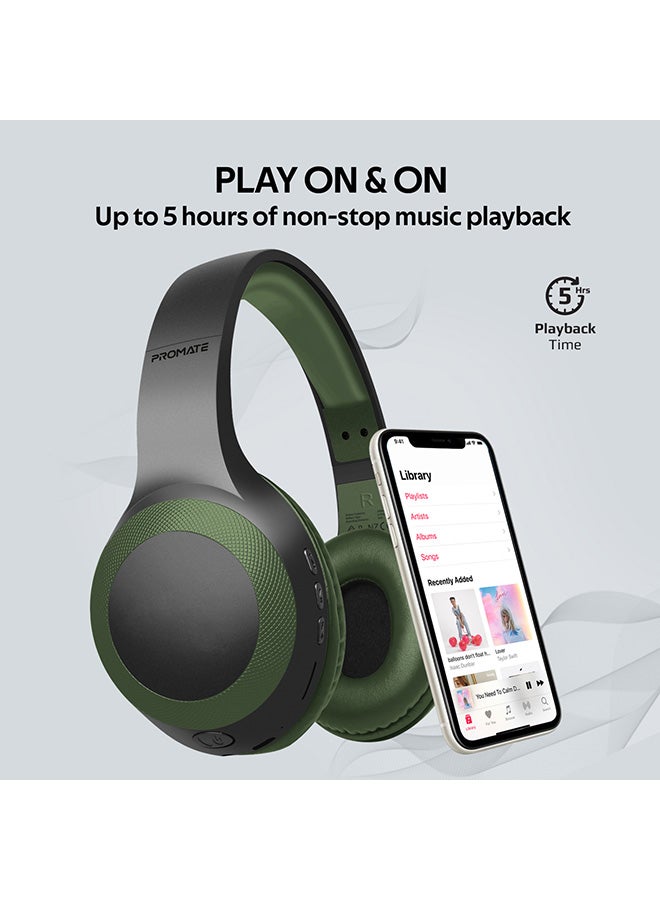 PROMATE - Bluetooth Headphone, Over-Ear Deep Bass Wired/Wireless Headphone with Long Playtime, Hi-Fi Sound, Built-In Mic, On-Ear Controls, Soft Earpads, MicroSD Card Slot and AUX Port For iPhone, Samsung, iPad Pro, LaBoca Black/Blue Green/Black - Image 1