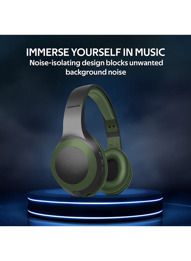 PROMATE - Bluetooth Headphone, Over-Ear Deep Bass Wired/Wireless Headphone with Long Playtime, Hi-Fi Sound, Built-In Mic, On-Ear Controls, Soft Earpads, MicroSD Card Slot and AUX Port For iPhone, Samsung, iPad Pro, LaBoca Black/Blue Green/Black - Image 1