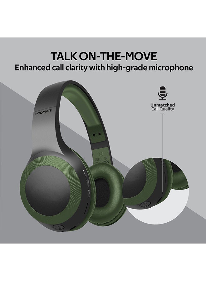 PROMATE - Bluetooth Headphone, Over-Ear Deep Bass Wired/Wireless Headphone with Long Playtime, Hi-Fi Sound, Built-In Mic, On-Ear Controls, Soft Earpads, MicroSD Card Slot and AUX Port For iPhone, Samsung, iPad Pro, LaBoca Black/Blue Green/Black - Image 1