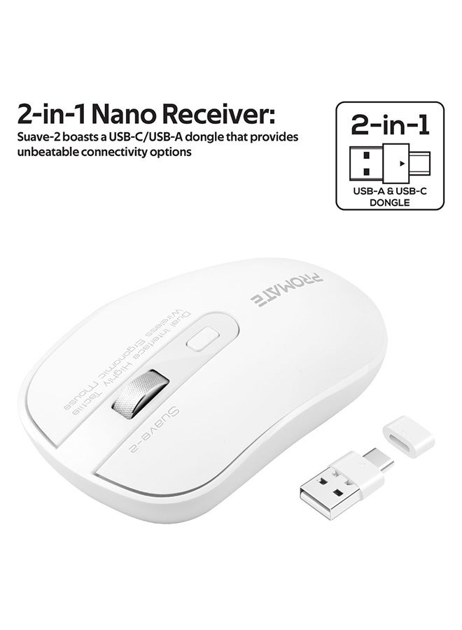 USB-C Wireless Mouse, Ergonomic 2.4GHz Type-C Cordless Mice with 2-In-1 USB-A and USB-C Nano Receiver, Aluminium Scroll Wheel with Adjustable DPI for MacBook Pro, PC, Desktop, Laptop, Suave-2 White