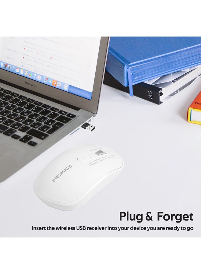 USB-C Wireless Mouse, Ergonomic 2.4GHz Type-C Cordless Mice with 2-In-1 USB-A and USB-C Nano Receiver, Aluminium Scroll Wheel with Adjustable DPI for MacBook Pro, PC, Desktop, Laptop, Suave-2 White