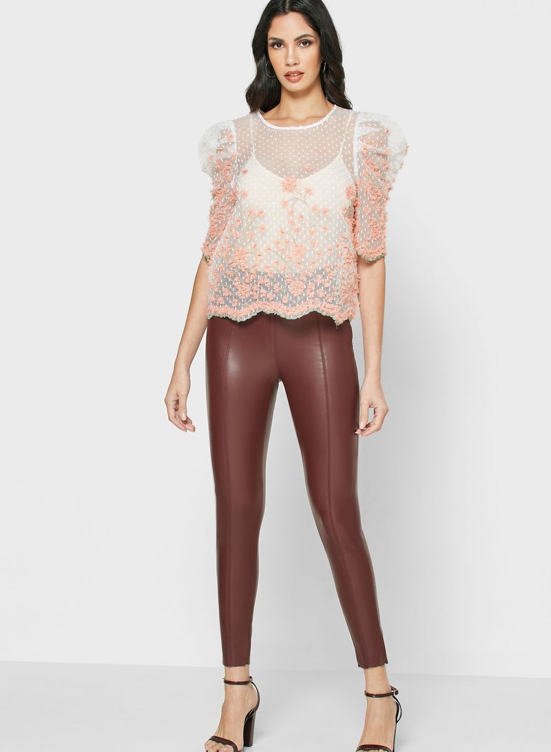 Reserved Floral Embroidered Puff Sleeve Top Multicolour  - Image 4