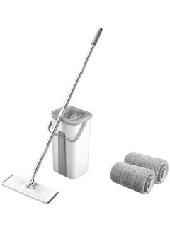 4-Piece Microfiber Mop With Bucket And Refill Pad Roll White/Grey/Silver